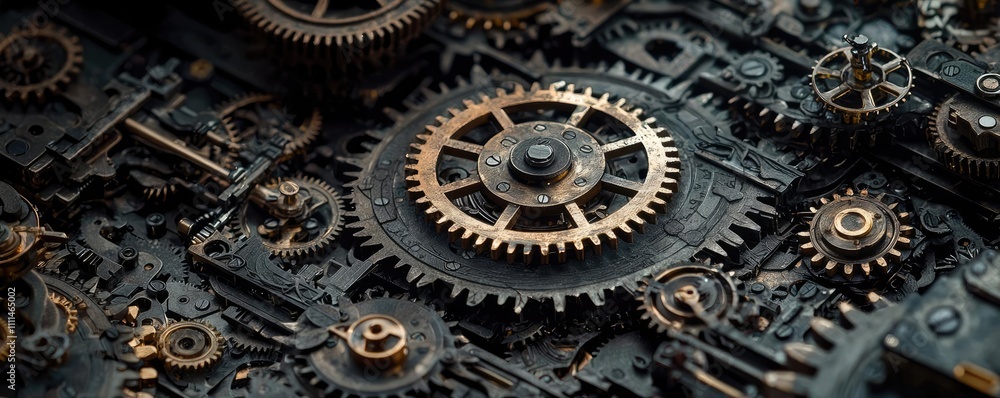 Close-up of intricate gears and mechanisms, highlighting industrial design.