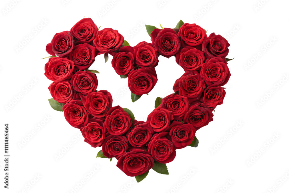 Roses shaped into a heart with a distinct red center, surrounded by lush green accents, evoking passion and unity, isolated on a transparent background Roses shaped into a heart with a distinct red center, surrounded by lush green accents, evoking passion and unity, isolated on a transparent background