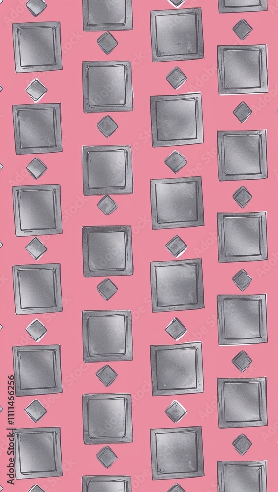 Silver Square pattern hand drawn design on Pink background illustration Silver Square pattern hand drawn design on Pink background illustration