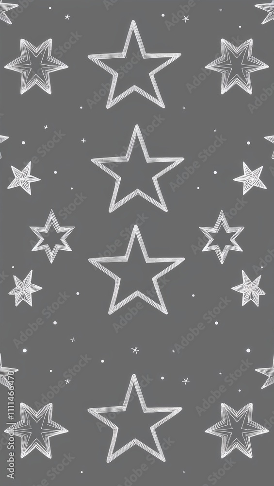 Obraz premium Silver Star pattern hand drawn design on Gray background illustration