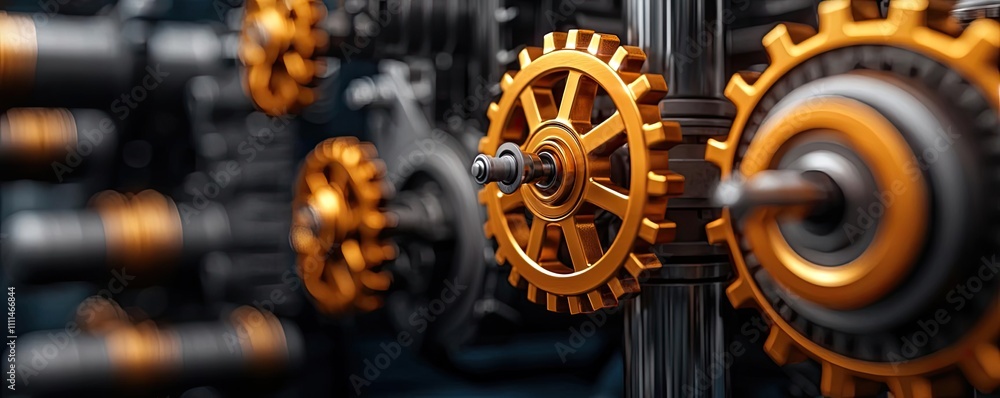 Obraz premium Close-up of intricate gears in motion, showcasing mechanical engineering and design.