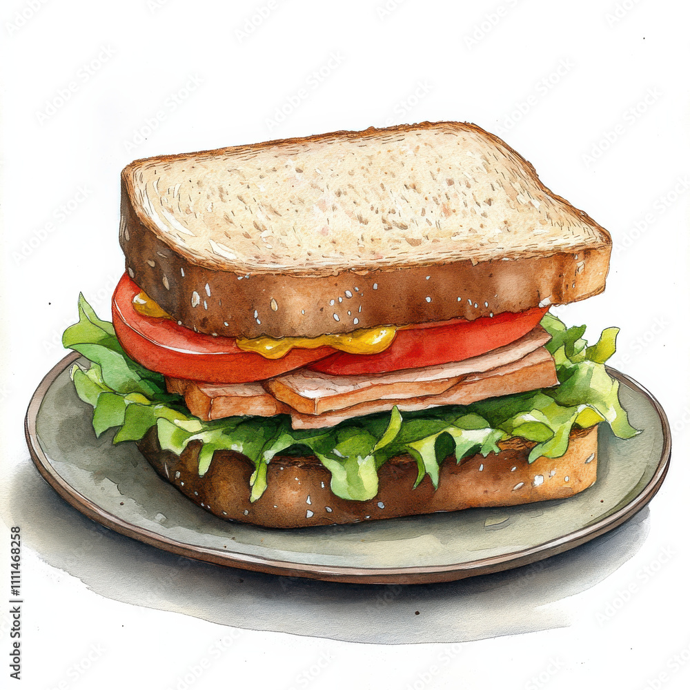 delicious turkey sandwich with fresh lettuce, tomato, and mustard delicious turkey sandwich with fresh lettuce, tomato, and mustard