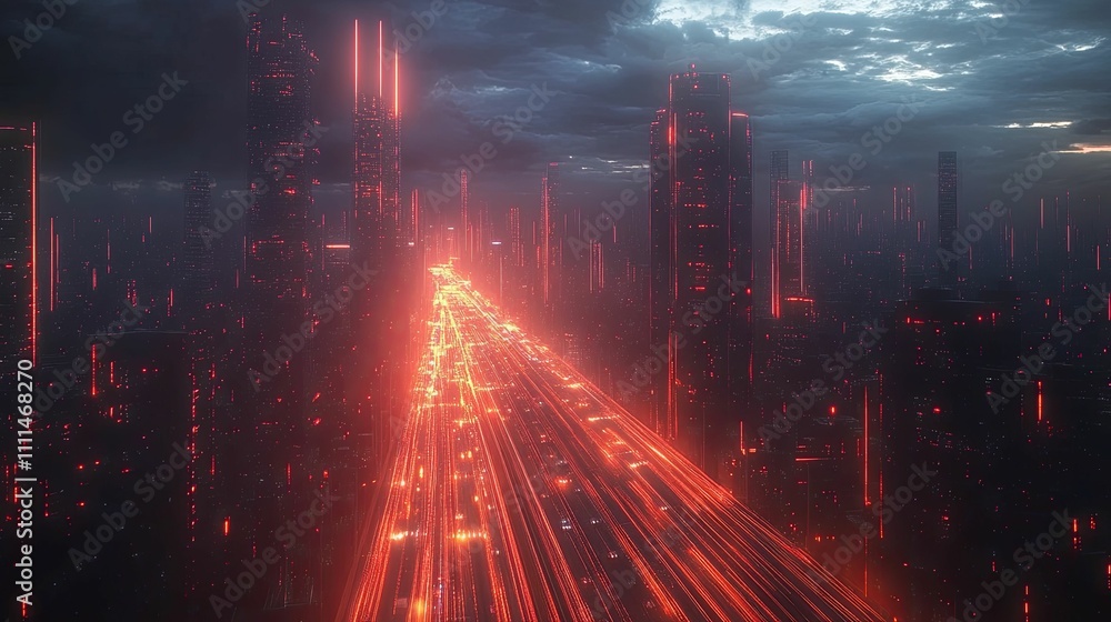 Futuristic Cityscape Illuminated Highway Neon Lights Futuristic Cityscape Illuminated Highway Neon Lights