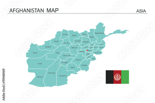 Afghanistan map on white background. Map have all province and mark the capital city of Afghanistan. Vector Illustration