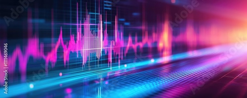 Vibrant digital waveform with neon colors on a dark background.