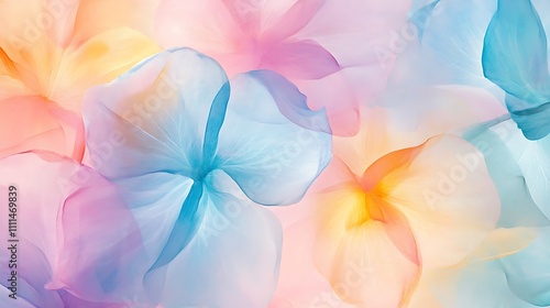 A soft, colorful arrangement of translucent flowers creating a dreamy background.