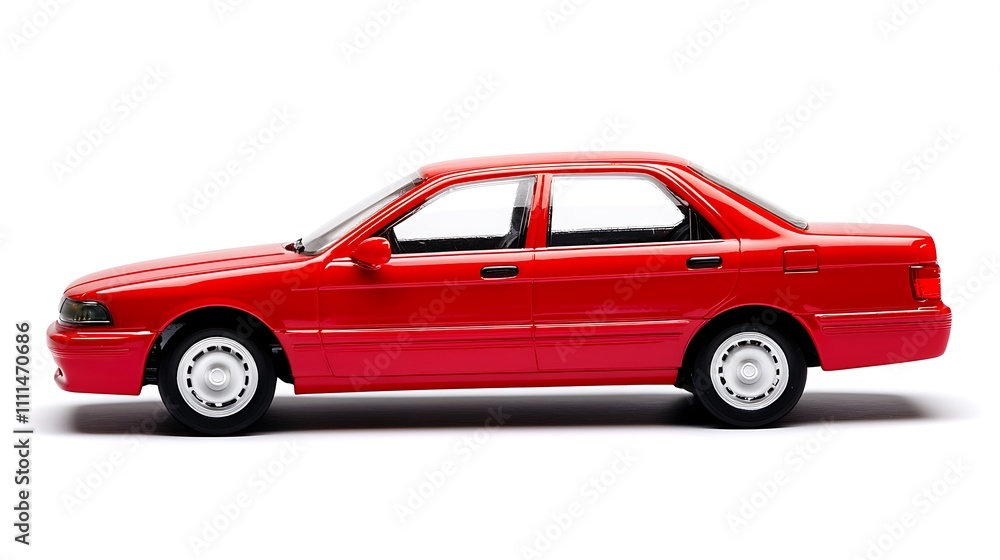 Red Sedan Toy Car Isolated on White Background Red Sedan Toy Car Isolated on White Background
