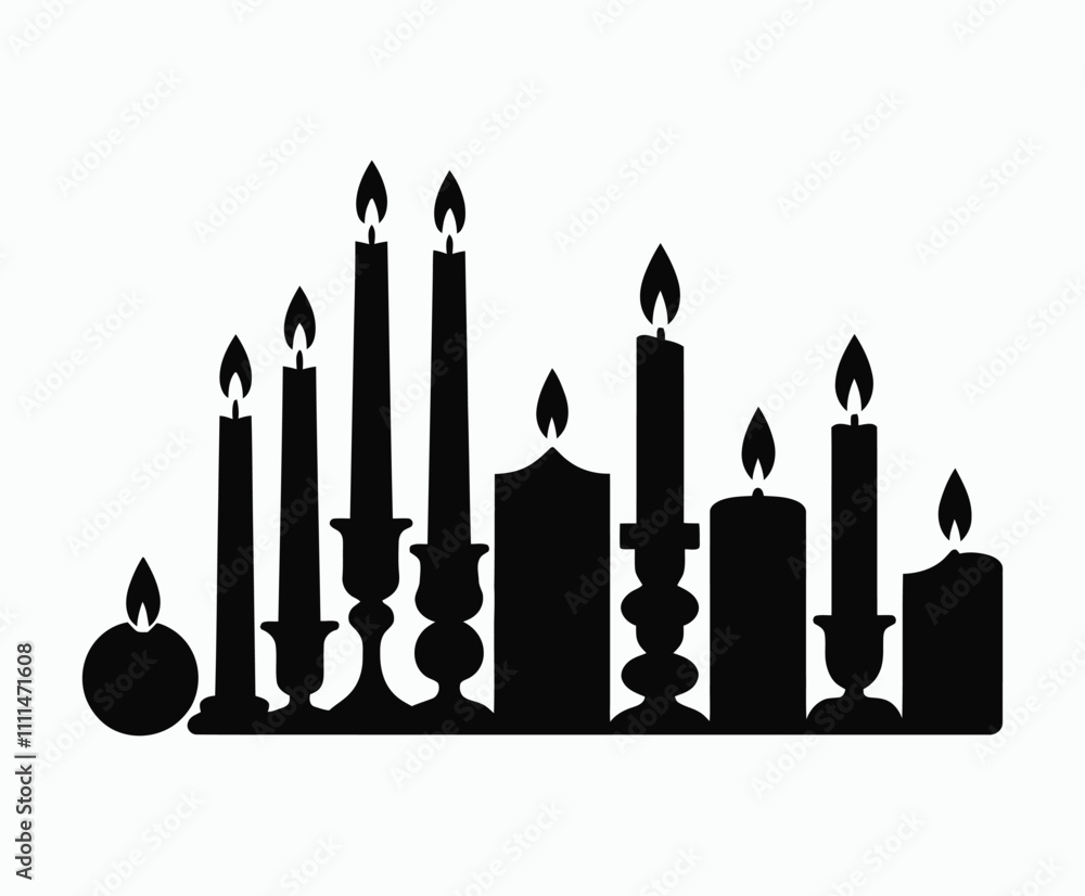 Elegant Candle Silhouette Collection Vector Template Elegant Candle Silhouette Collection Vector Template