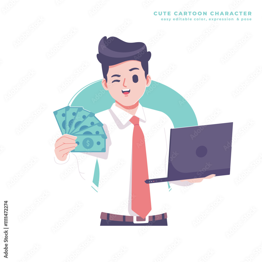 businessman with money cartoon character businessman with money cartoon character