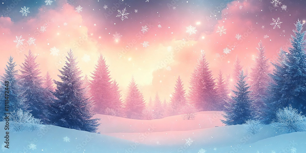 A serene winter wonderland featuring frosty pine trees in soft pink and blue hues, perfect for holiday cards, winter events, or tranquil home decor. A serene winter wonderland featuring frosty pine trees in soft pink and blue hues, perfect for holiday cards, winter events, or tranquil home decor.