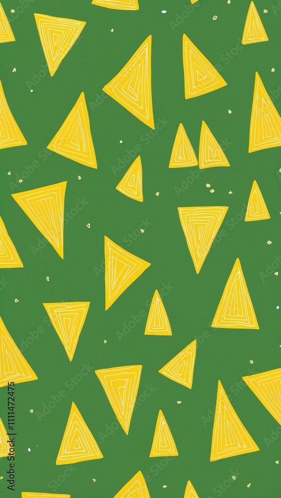 Yellow Triangle pattern hand drawn design on Green background illustration Yellow Triangle pattern hand drawn design on Green background illustration