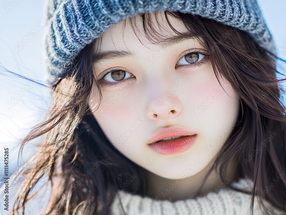 ニット帽と日本女性、Japanese woman、knit hat ニット帽と日本女性、Japanese woman、knit hat