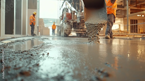 Concrete pouring during a construction project photo