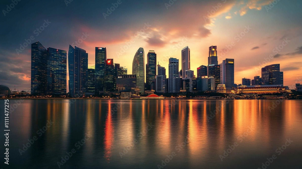 A city skyline at sunset A city skyline at sunset