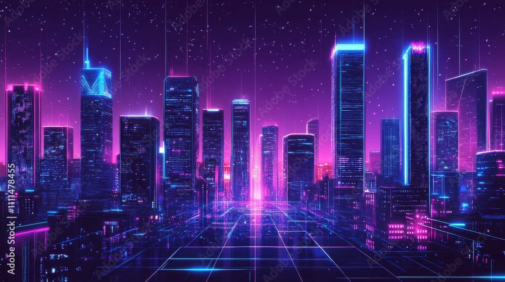 Fototapeta premium Futuristic technology background with neon pixel texture, featuring vibrant colors and digital patterns for high-tech visuals, digital art projects, and modern technology design concepts