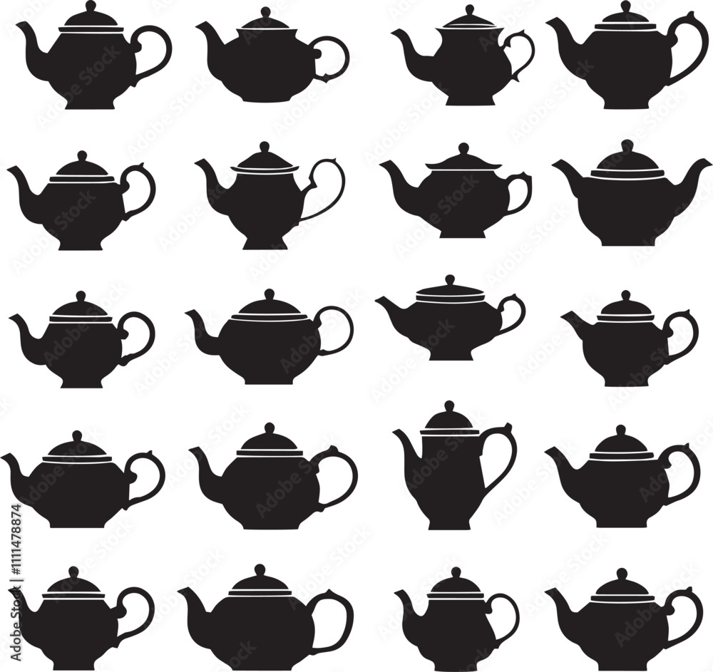 Kettle teapot silhouette set vector design ceramic illustration Kettle teapot silhouette set vector design ceramic illustration