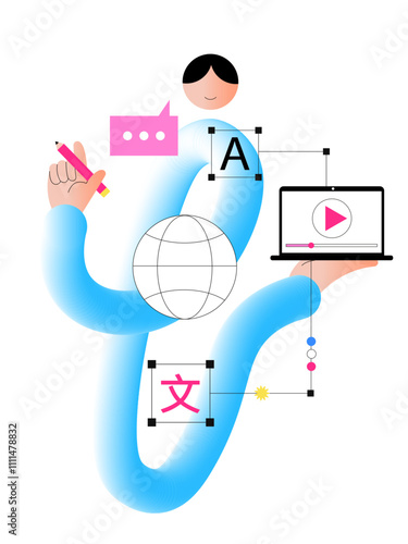 Man learning foreign languages online