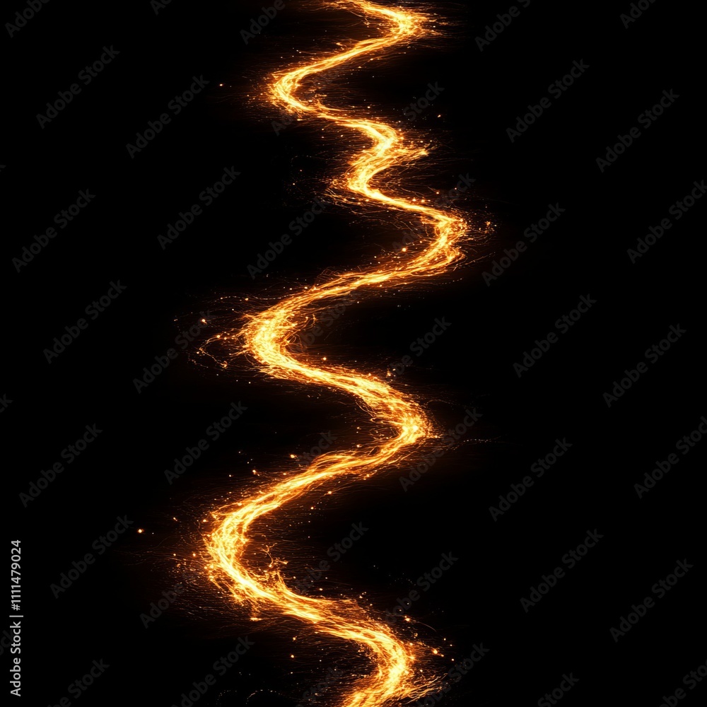 Obraz premium Abstract fiery trail, glowing orange energy stream, wavy light, spark, flame, fire design element.