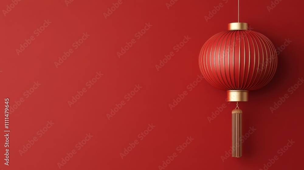 Decorative Chinese Red Lantern with Golden Accents on red background Decorative Chinese Red Lantern with Golden Accents on red background