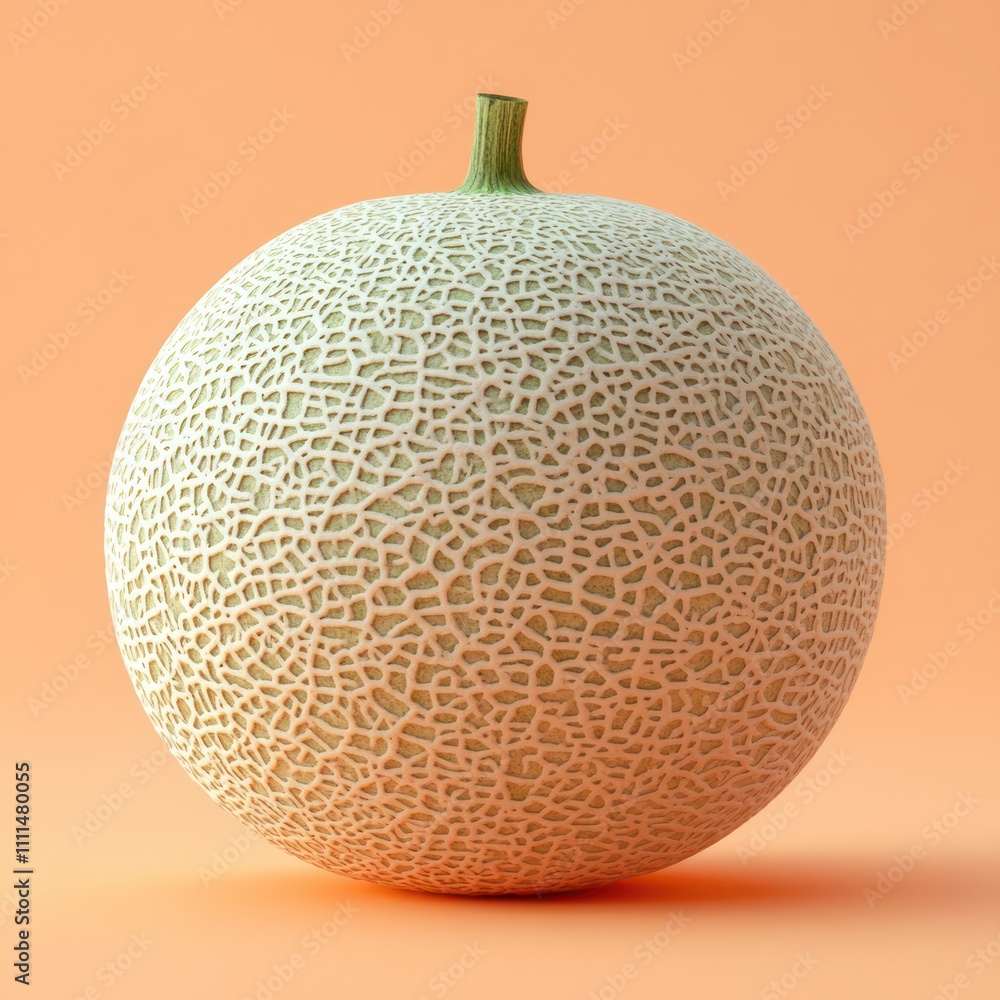 Whole Cantaloupe Melon on Light Orange Background Whole Cantaloupe Melon on Light Orange Background
