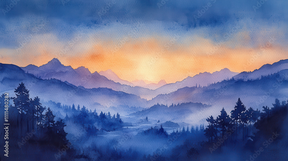 serene twilight sky over misty mountains and trees creates tranquil scene serene twilight sky over misty mountains and trees creates tranquil scene