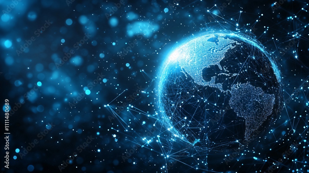 A digital representation of Earth with a network grid, symbolizing global communication and information technology
A digital representation of Earth with a network grid, symbolizing global communication and information technology