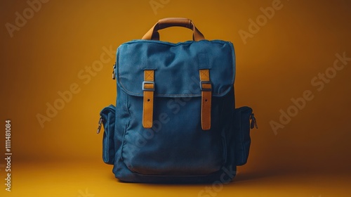 Blue Backpack on a Yellow Background