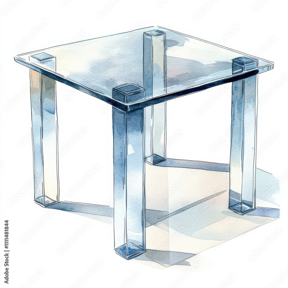 Watercolor illustration of glass table with modern design Watercolor illustration of glass table with modern design