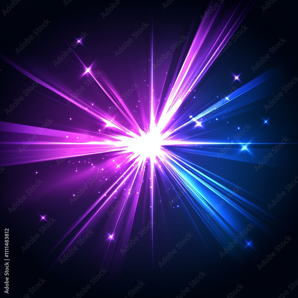 Abstract purple and blue glowing starburst light effect. Abstract purple and blue glowing starburst light effect.