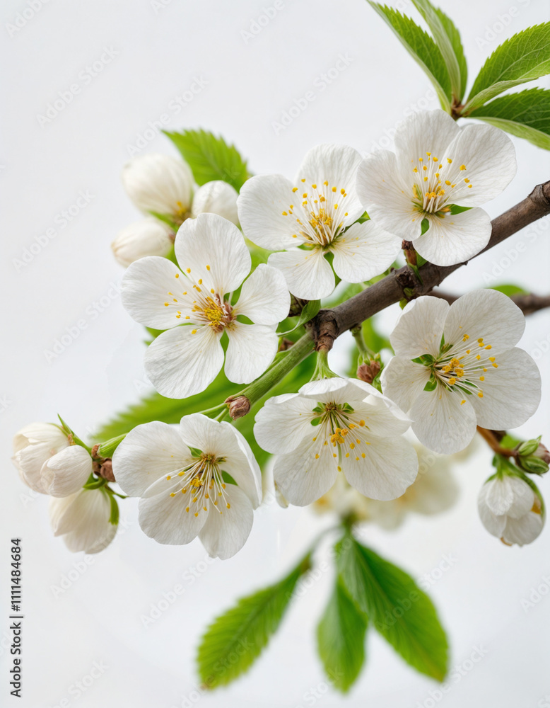 Obraz premium Beautiful white apricot flowers on isolated white background, spring mood 