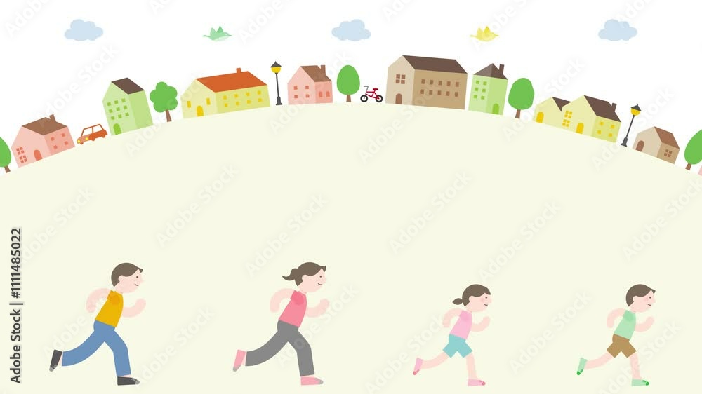 Jogging family animation on cityscape background (18 seconds loop) Jogging family animation on cityscape background (18 seconds loop)