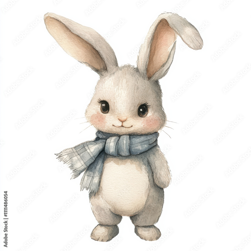 Obraz premium Cute bunny doll illustration with scarf, perfect for kids decor