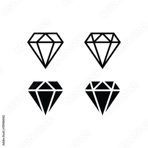 Diamond icon set. Different shapes of diamond cuts. Dimond icon set in flat style. Abstract black diamond collection icons. Gemstone icon set. Diamonds logo design.