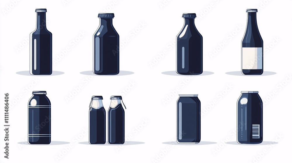 The set includes silhouettes of plastic and aluminum beverage containers, such as water, The set includes silhouettes of plastic and aluminum beverage containers, such as water,