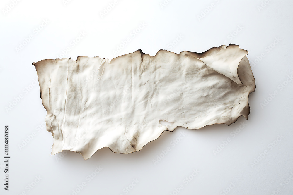 Torn Parchment with Burnt Edges and Creases - Floating on White Background Torn Parchment with Burnt Edges and Creases - Floating on White Background