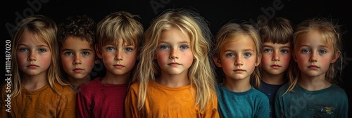 Emotional Portrait of Diverse School Children Singing Together in a Dark Studio