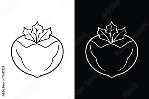 Minimalist Kohlrabi Icon. Black Line Art for Creative Projects