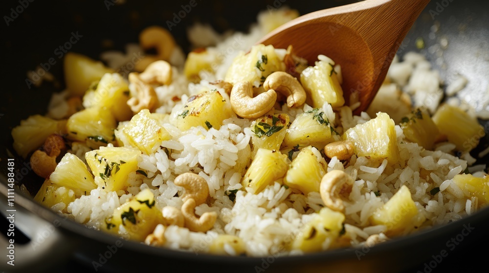 Tropical Fried Rice with Pineapple, Cashews, and Herbs in Pan Tropical Fried Rice with Pineapple, Cashews, and Herbs in Pan