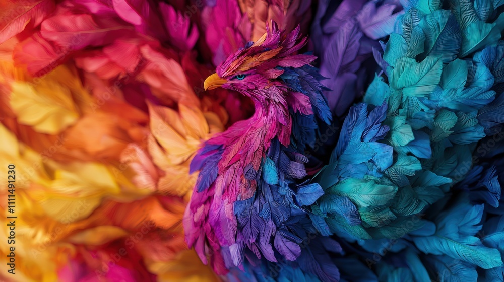 Colorful feathers in vibrant rainbow hues, creating a visually striking and textured abstract background. Colorful feathers in vibrant rainbow hues, creating a visually striking and textured abstract background.