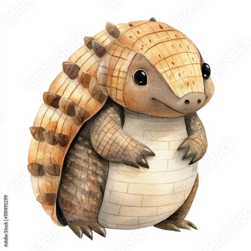 Watercolor illustration of cute armadillo doll, perfect for kids photo