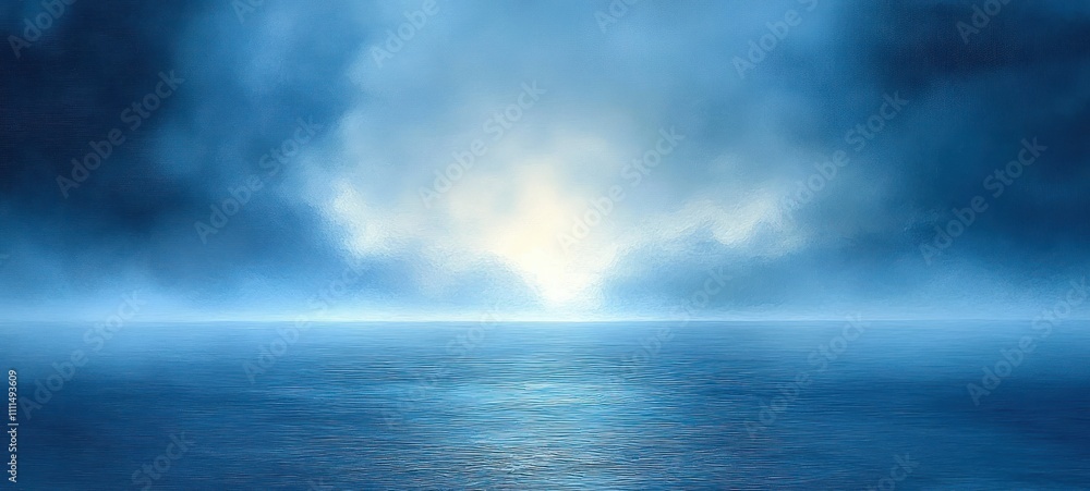 Obraz premium Misty Seascape Abstract Background with Blue Hues and Gentle Reflections in a Serene Atmosphere