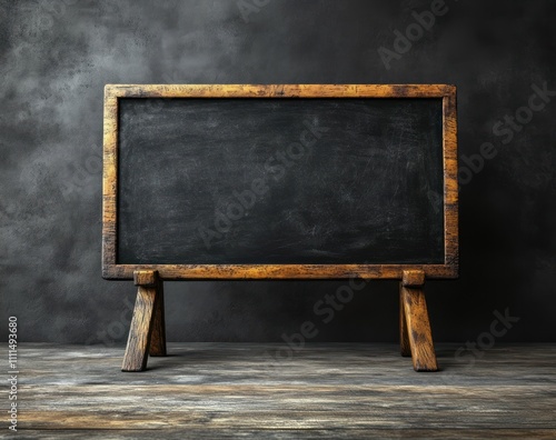 Vintage Blackboard on Wooden Floor photo