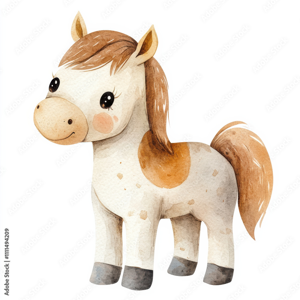 Naklejka premium Cute watercolor illustration of kid horse doll, perfect for children