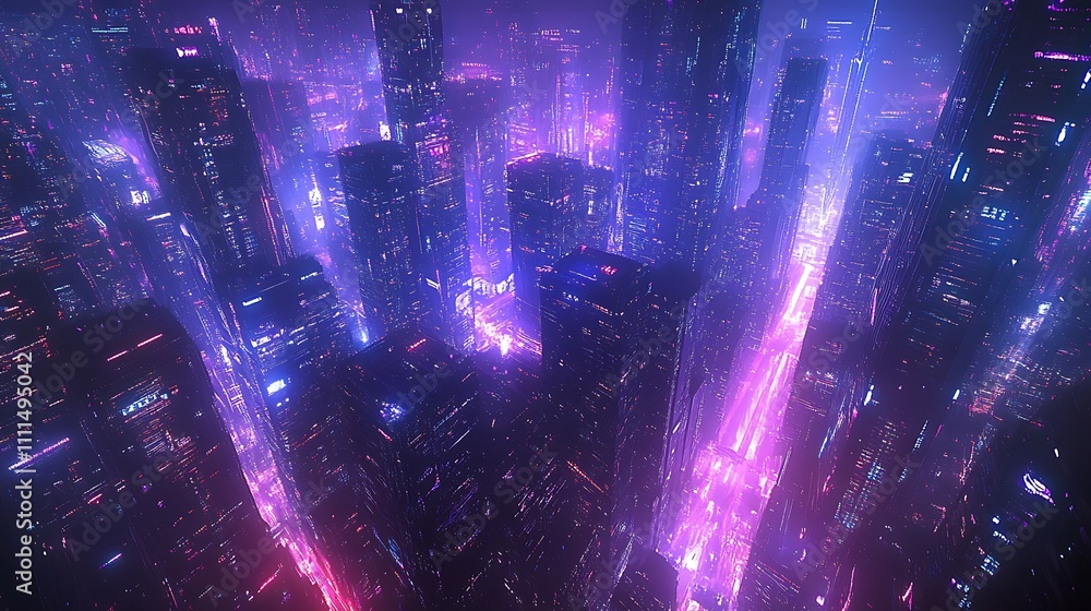 A nighttime skyline of a futuristic smart city, glowing pathways of digital connections, skyscrapers with vibrant holographic lights, deep blue and purple hues, sharp focus, photorealistic quality, A nighttime skyline of a futuristic smart city, glowing pathways of digital connections, skyscrapers with vibrant holographic lights, deep blue and purple hues, sharp focus, photorealistic quality,