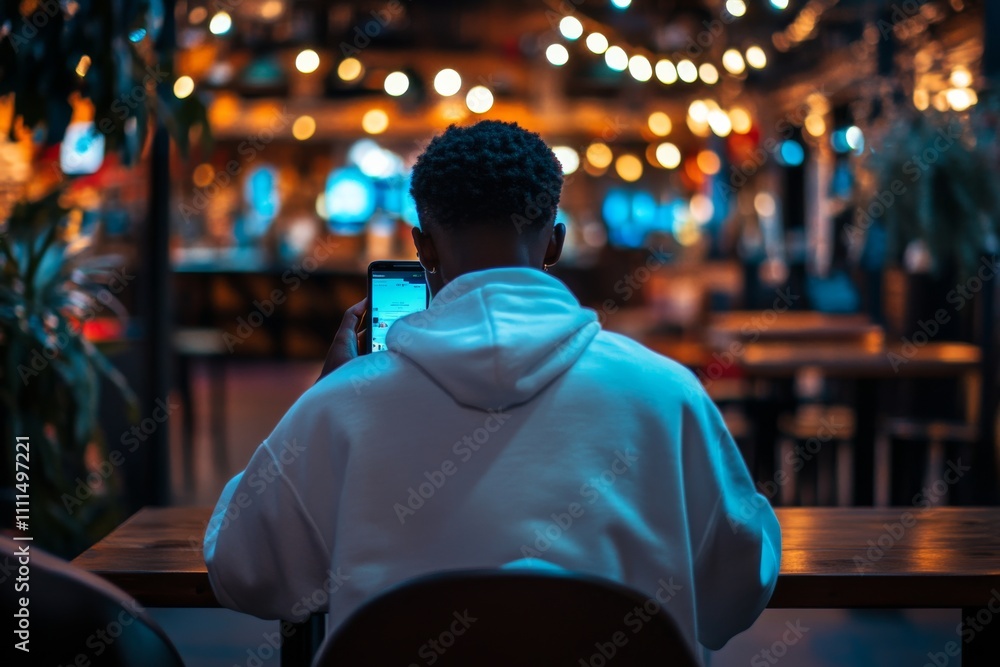 Photo of A boy is sitting and playing with his phone , A social media ban for children , Generative AI Photo of A boy is sitting and playing with his phone , A social media ban for children , Generative AI