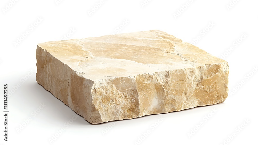 A photorealistic square of limestone with visible textures and subtle veining, set against an isolated white background. A photorealistic square of limestone with visible textures and subtle veining, set against an isolated white background.