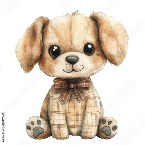 Obraz na płótnie cute watercolor illustration of dog doll with bow tie w salonie