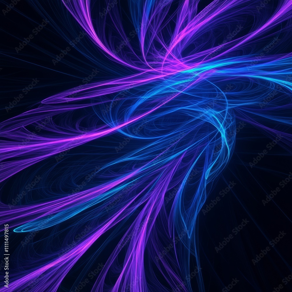Abstract swirling blue and purple light streaks on black background. Abstract swirling blue and purple light streaks on black background.