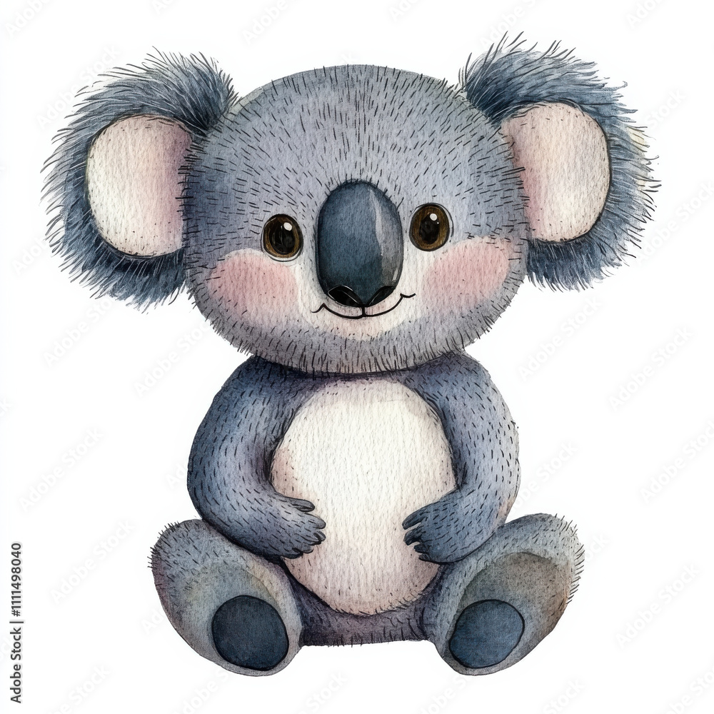 Watercolor illustration of cute koala doll, perfect for kids decor