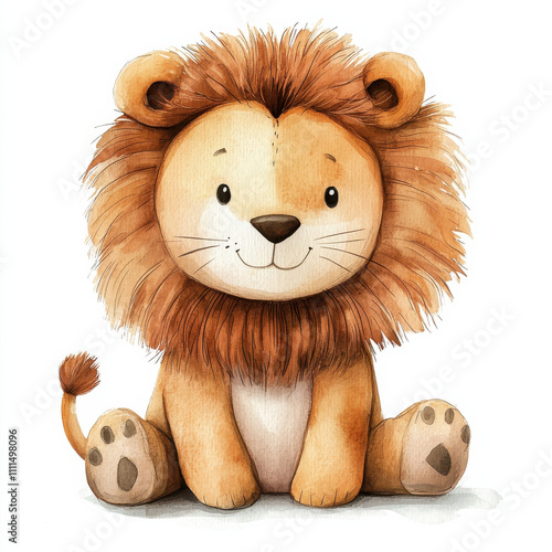 Obraz na płótnie Cute watercolor illustration of kid lion doll with friendly expression w salonie